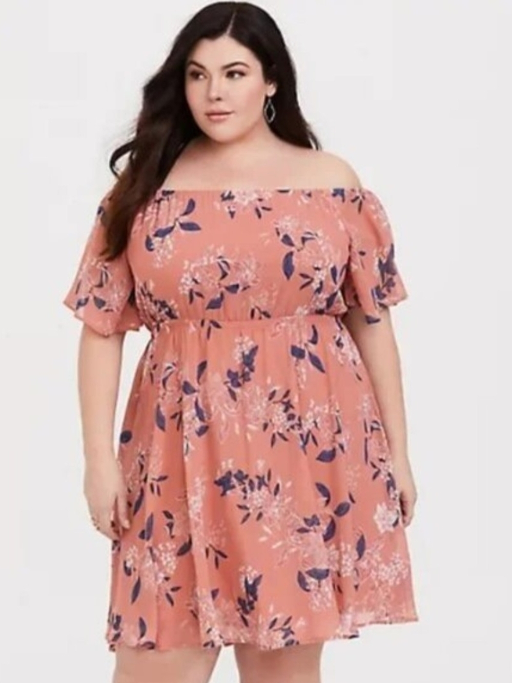 🌼B2G1🌼 torrid Peach Floral Off-Shoulder Mini Dress